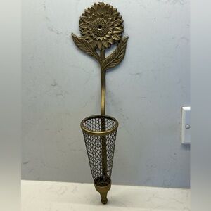 Vintage Brass /Gelt Metal Sunflower Wall Sconce Vase / Wall pocket